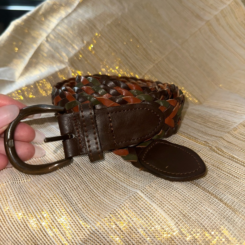Women's Braided Leather Belt - Brown and Green